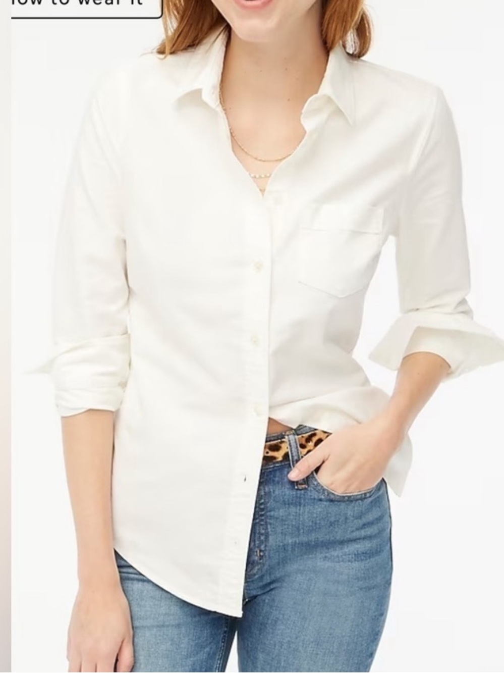 J. CREW Button Up Oxford Shirt Size Large White Cotton Women’s in signature fit
